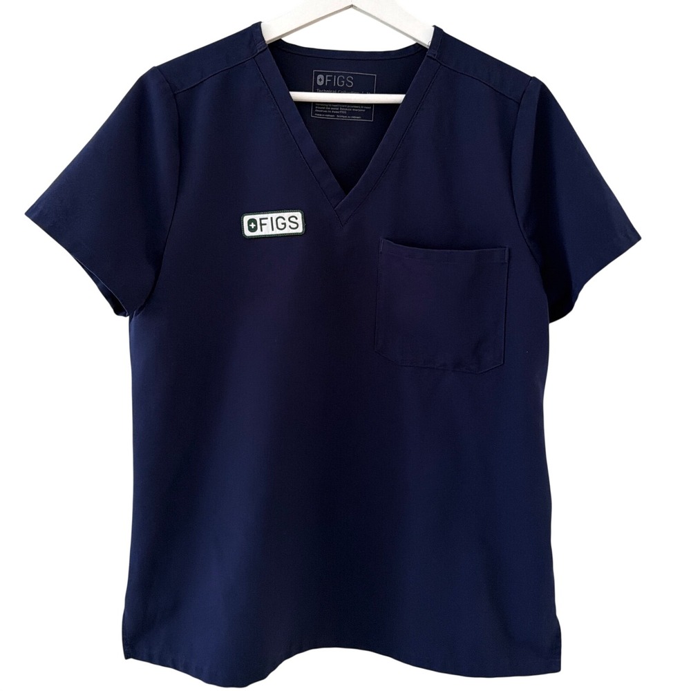 FIGS Technical Collection Navyโ Blue V-Neck Scrub Top Womens Medium